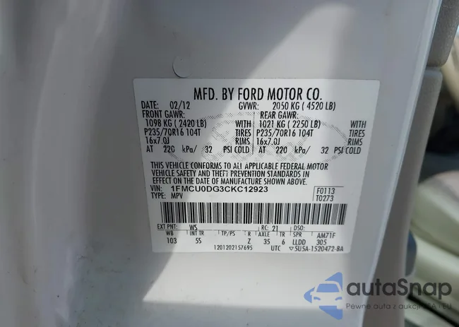 1FMCU0DG3CKC12923: 42074889