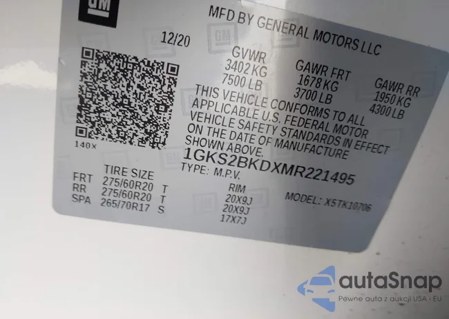 1GKS2BKDXMR221495: 42074925