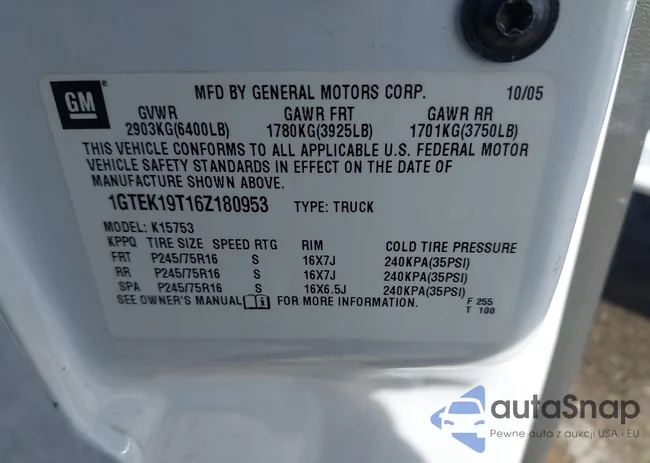 1GTEK19T16Z180953: 42074620