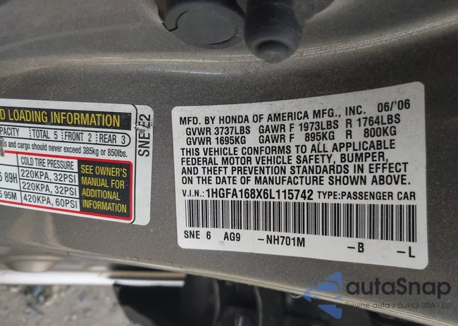 1HGFA168X6L115742: 42076951