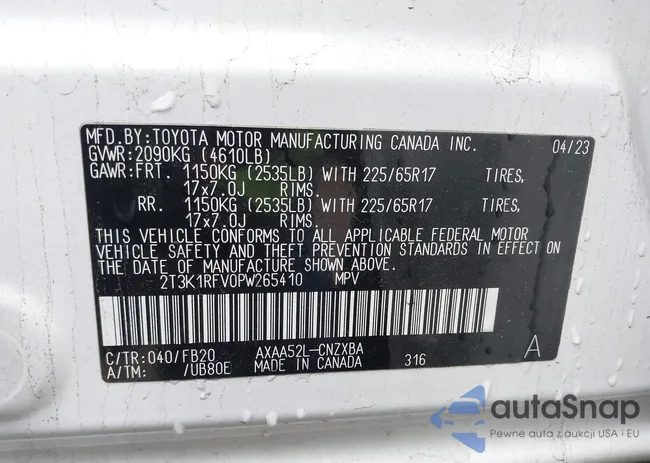 2T3K1RFV0PW265410: 42077177