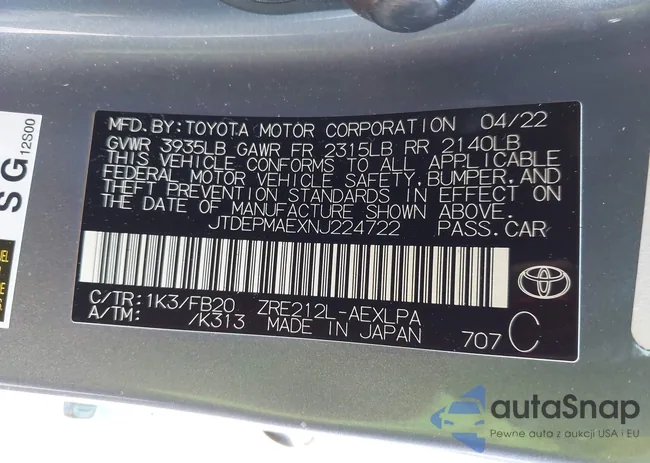 JTDEPMAEXNJ224722: 42077415