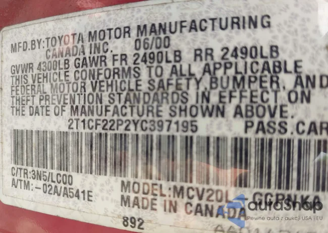 2T1CF22P2YC397195: 42079193