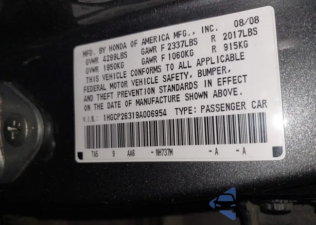 1HGCP26319A006954: 42078406