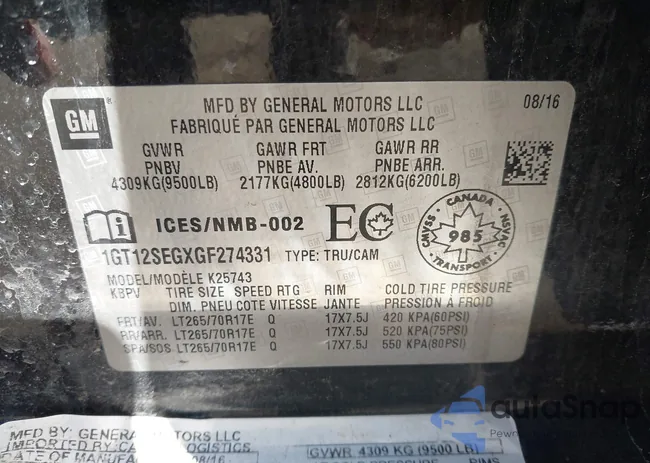 1GT12SEGXGF274331: 42080941