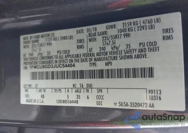 1FMCU9GD3JUC54404: 42081788