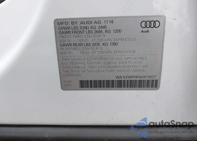 WA1LFAFP4FA067607: 42081902