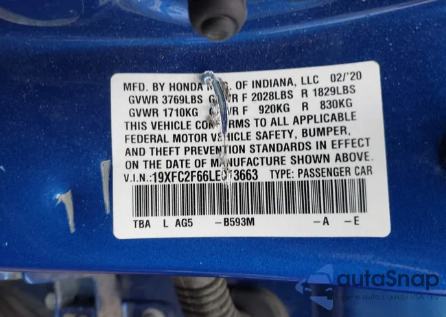 19XFC2F66LE013663: 42086631