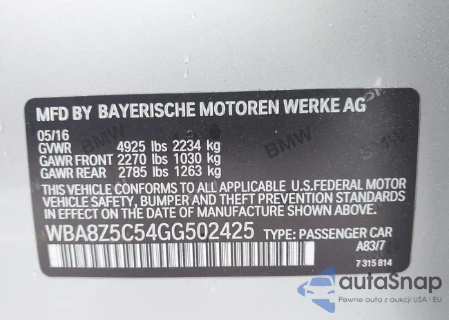 WBA8Z5C54GG502425: 42089098