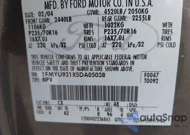 1FMYU931X5DA05038: 42090837