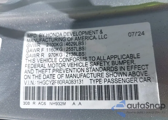 1HGCY2F80RA083131: 42091756