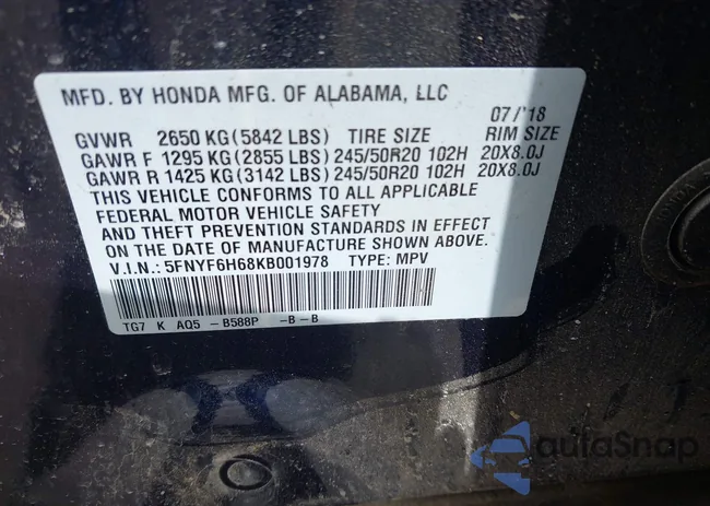 5FNYF6H68KB001978: 42091795