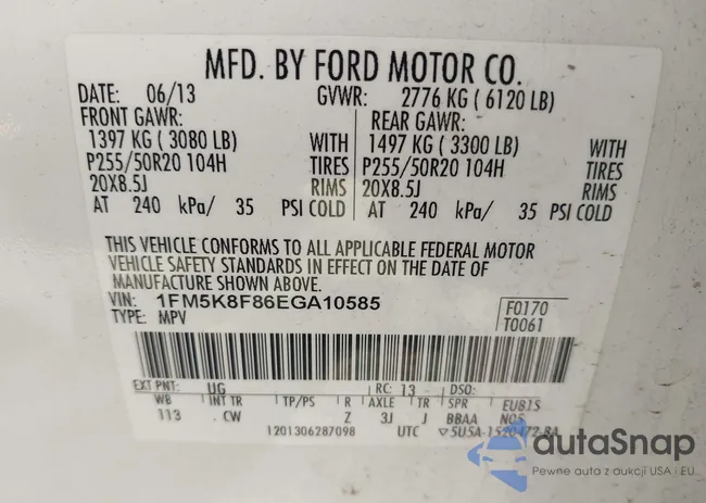 1FM5K8F86EGA10585: 42091922