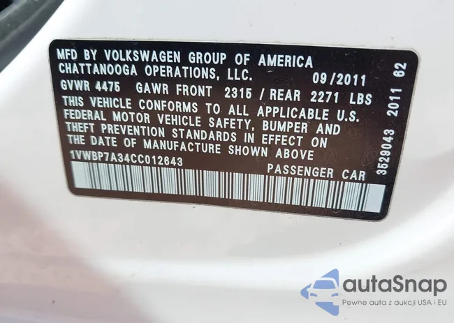 1VWBP7A34CC012643: 42091983