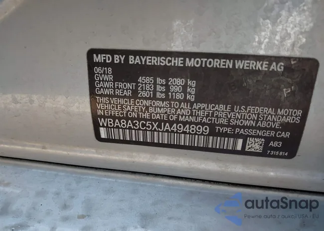 WBA8A3C5XJA494899: 42092150