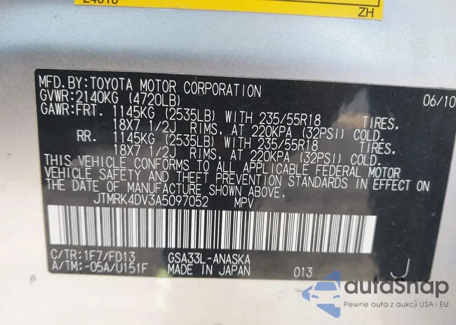 JTMRK4DV3A5097052: 42091342