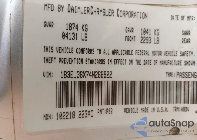 1B3EL36X74N266922: 42092693