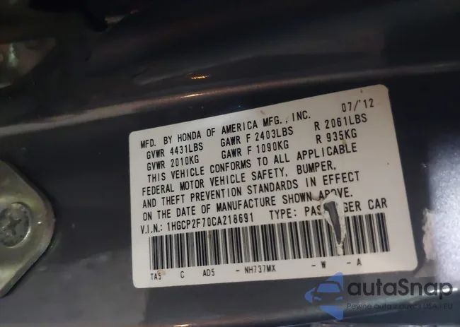 1HGCP2F70CA218691: 42093021