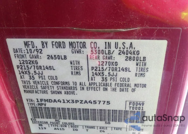 1FMDA41X3PZA45775: 42093035