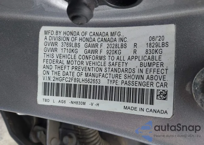 2HGFC2F89LH562653: 42092341