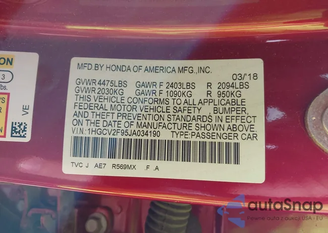 1HGCV2F95JA034190: 42093721