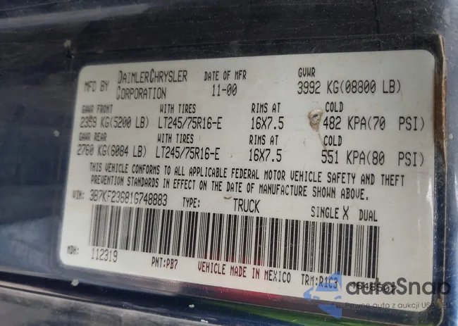 3B7KF23681G748883: 42095866