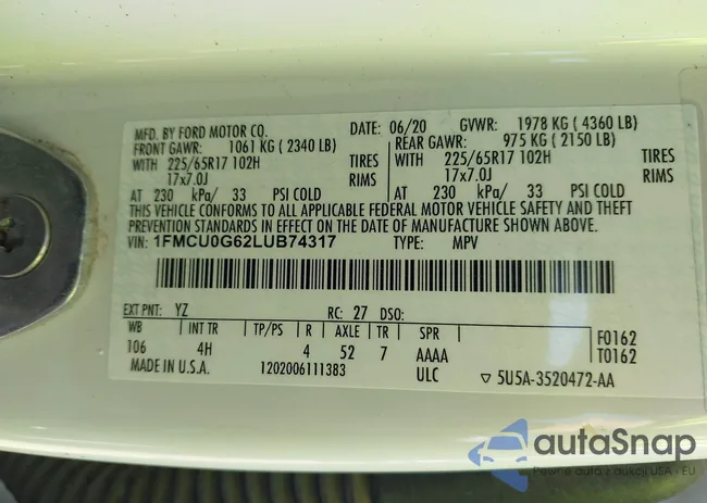 1FMCU0G62LUB74317: 42096147