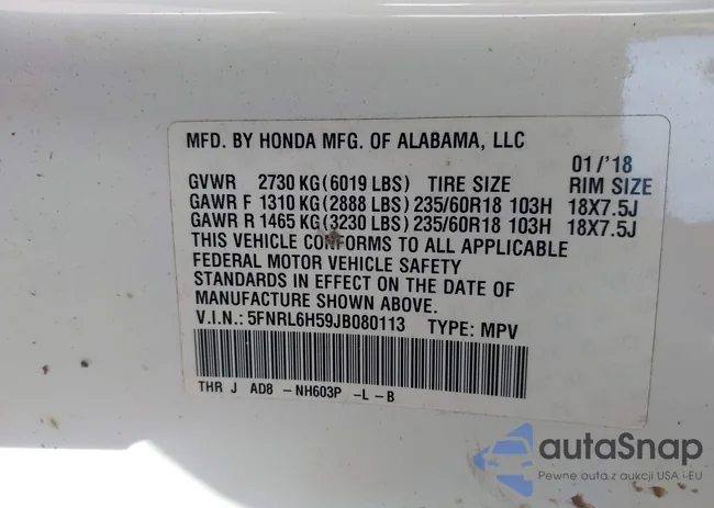 5FNRL6H59JB080113: 42098215