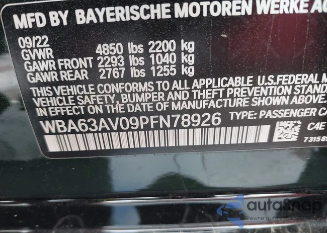WBA63AV09PFN78926: 42098820