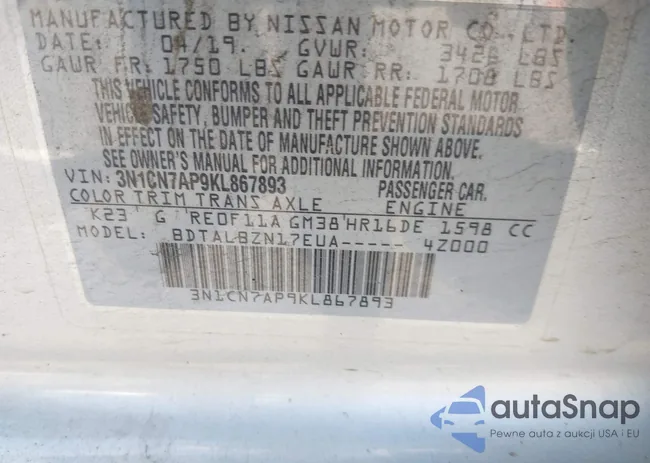 3N1CN7AP9KL867893: 42100542