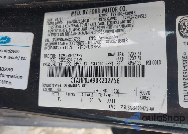 3FAHP0JA9BR232756: 42101712