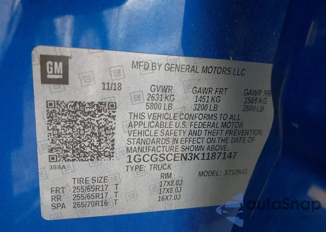 1GCGSCEN3K1187147: 42101811