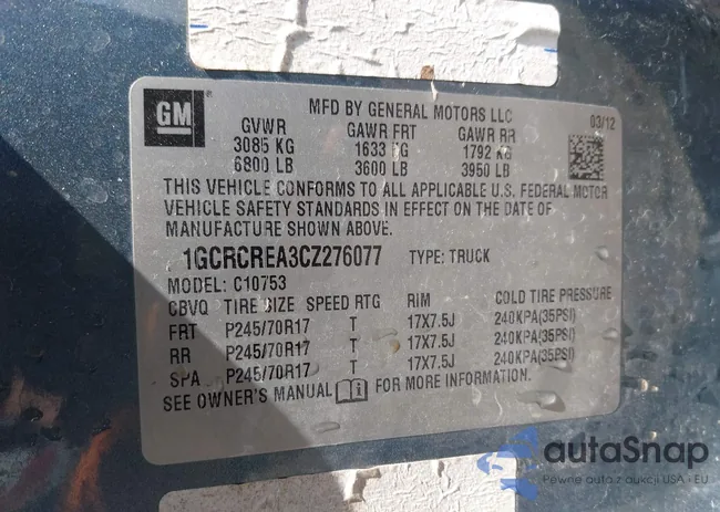 1GCRCREA3CZ276077: 42101933