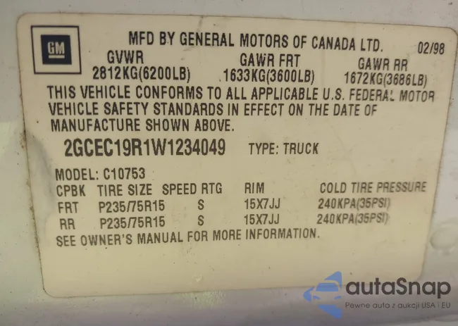 2GCEC19R1W1234049: 42102028