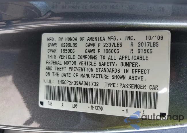 1HGCP2F39AA041732: 42102039