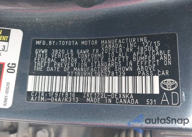 2T1BURHE1GC578139: 42102152