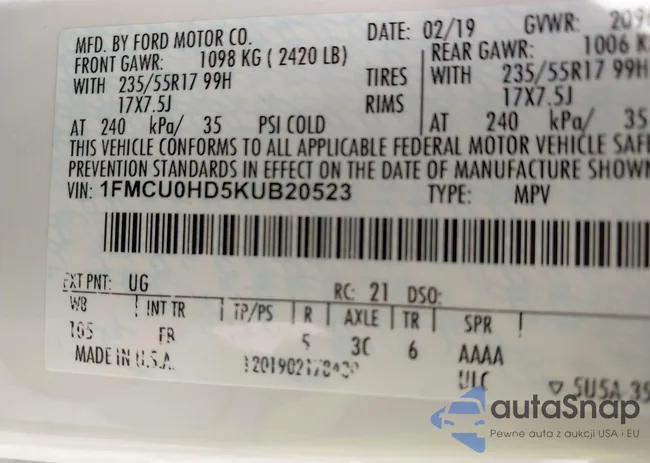 1FMCU0HD5KUB20523: 42102196