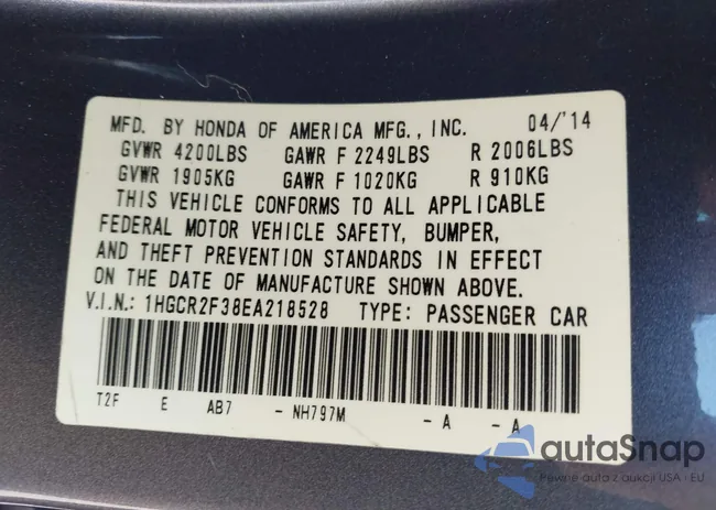 1HGCR2F38EA218528: 42101288