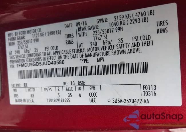 1FMCU9GD5JUD40586: 42102700