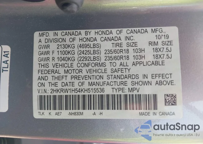 2HKRW1H54KH515536: 42102950