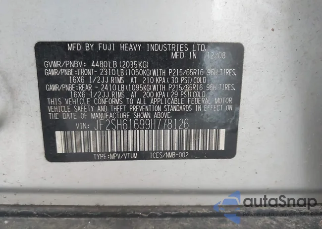 JF2SH61699H778126: 42102456