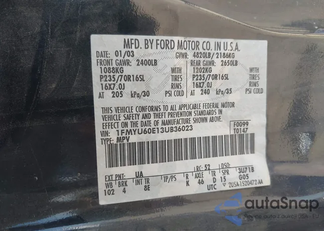 1FMYU60E13UB36023: 42103714