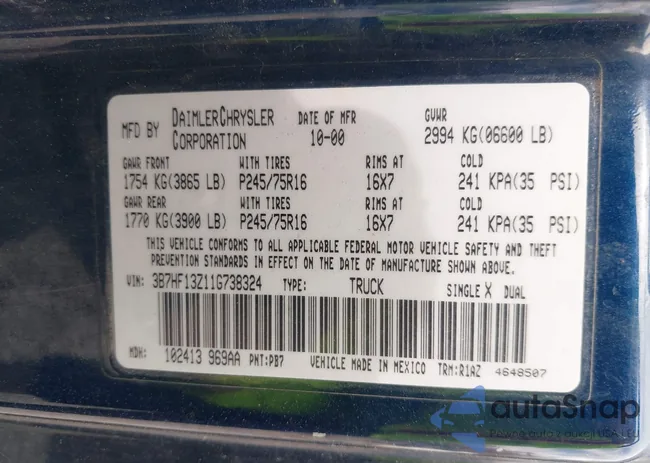 3B7HF13Z11G738324: 42103889