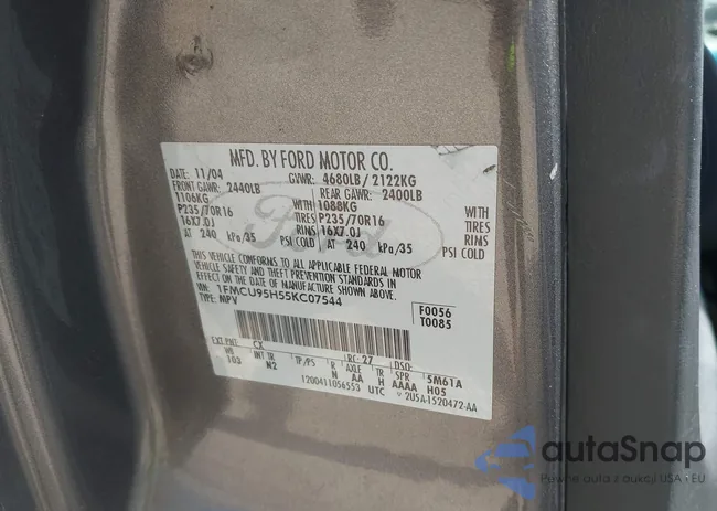 1FMCU95H55KC07544: 42104756