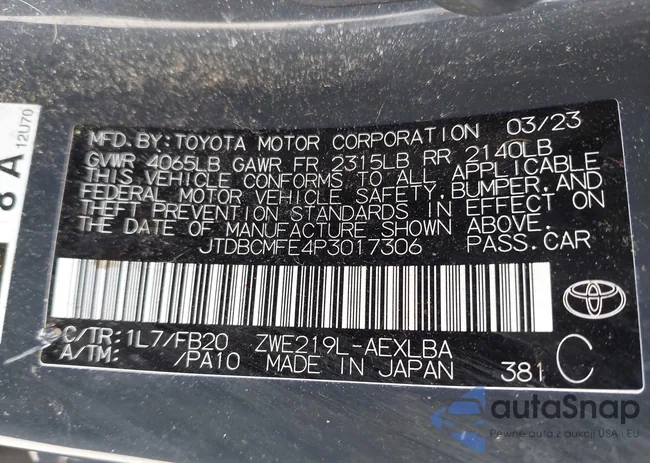 JTDBCMFE4P3017306: 42104341