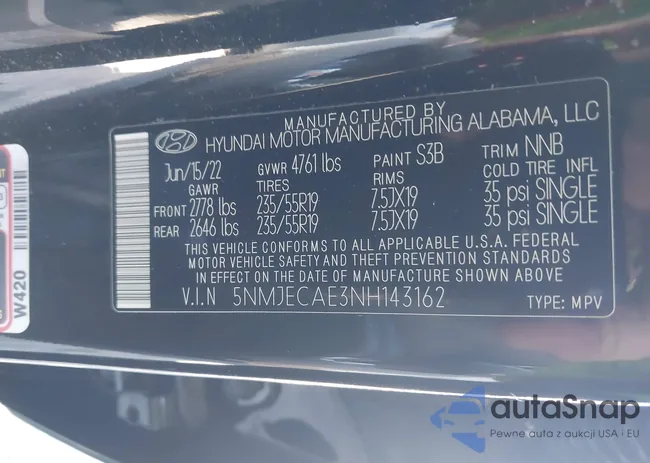 5NMJECAE3NH143162: 42106678