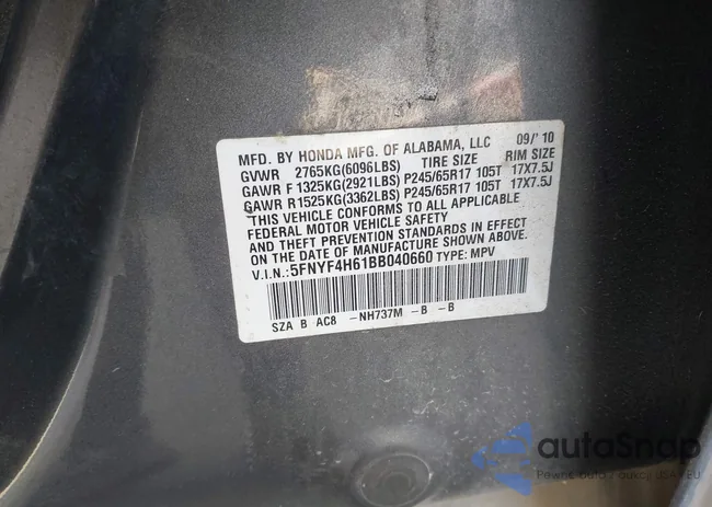 5FNYF4H61BB040660: 42106783