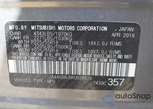 JA4AR3AU5KU028816: 42106922