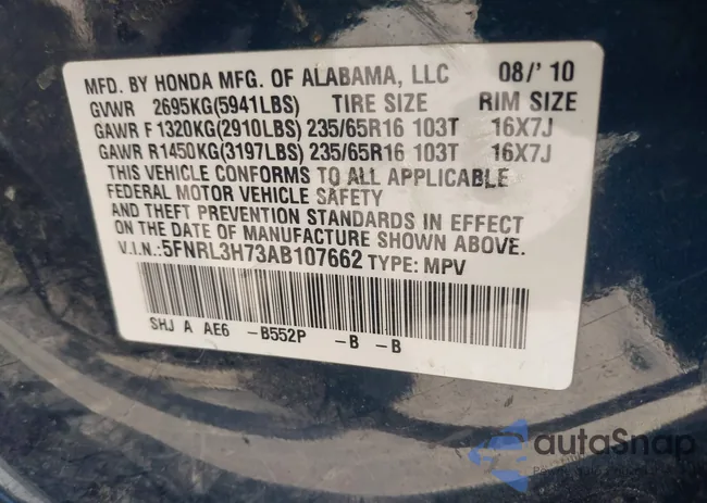 5FNRL3H73AB107662: 42107166