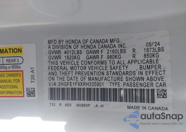 2HGFE1F9XRH335901: 42106557